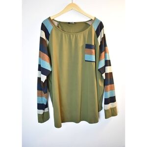 In'Voland Striped Sleeve Green Top